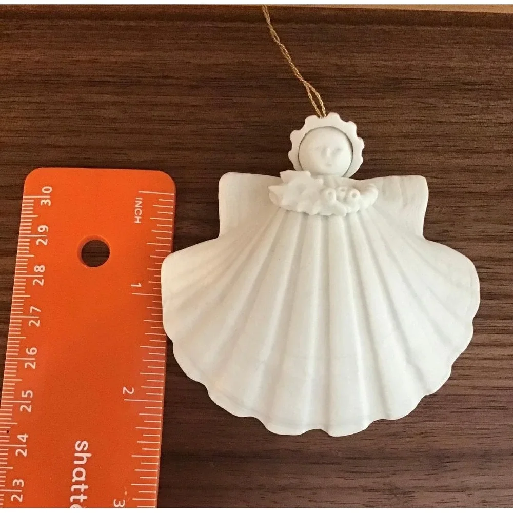 Vintage Maragert Furloug Bisque Porcelain Angel Ornaments Set of 3 White Shell